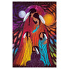 Colorful artwork of four women with headdresses against a starry night sky.