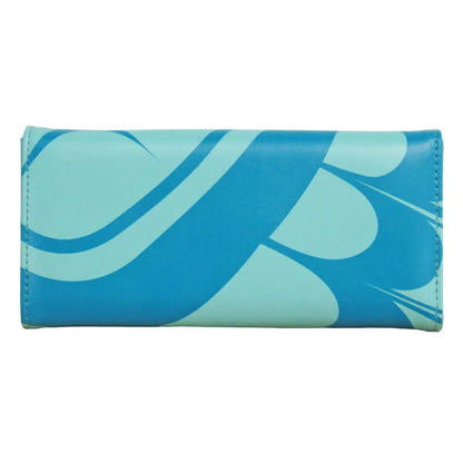 Blue wallet with a wavy pattern on a white background