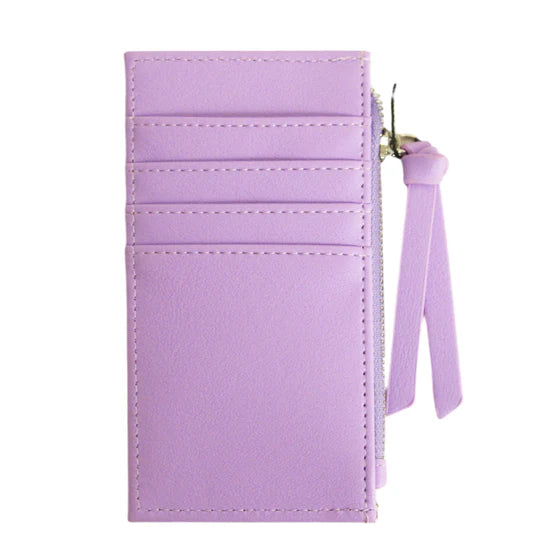 Purple cardholder with strap on a white background