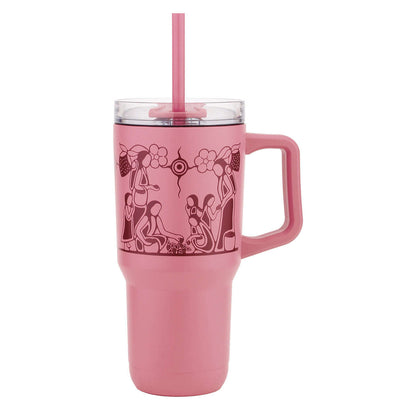 Heart Berry Gatherers insulated tumbler with pink Indigenous design