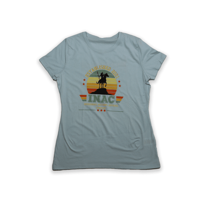 Light blue t-shirt with a graphic design on a white background