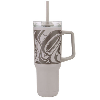 Eagle Insulated Tumbler with Indigenous art design, 40oz capacity, BPA-free and double-wall insulated.