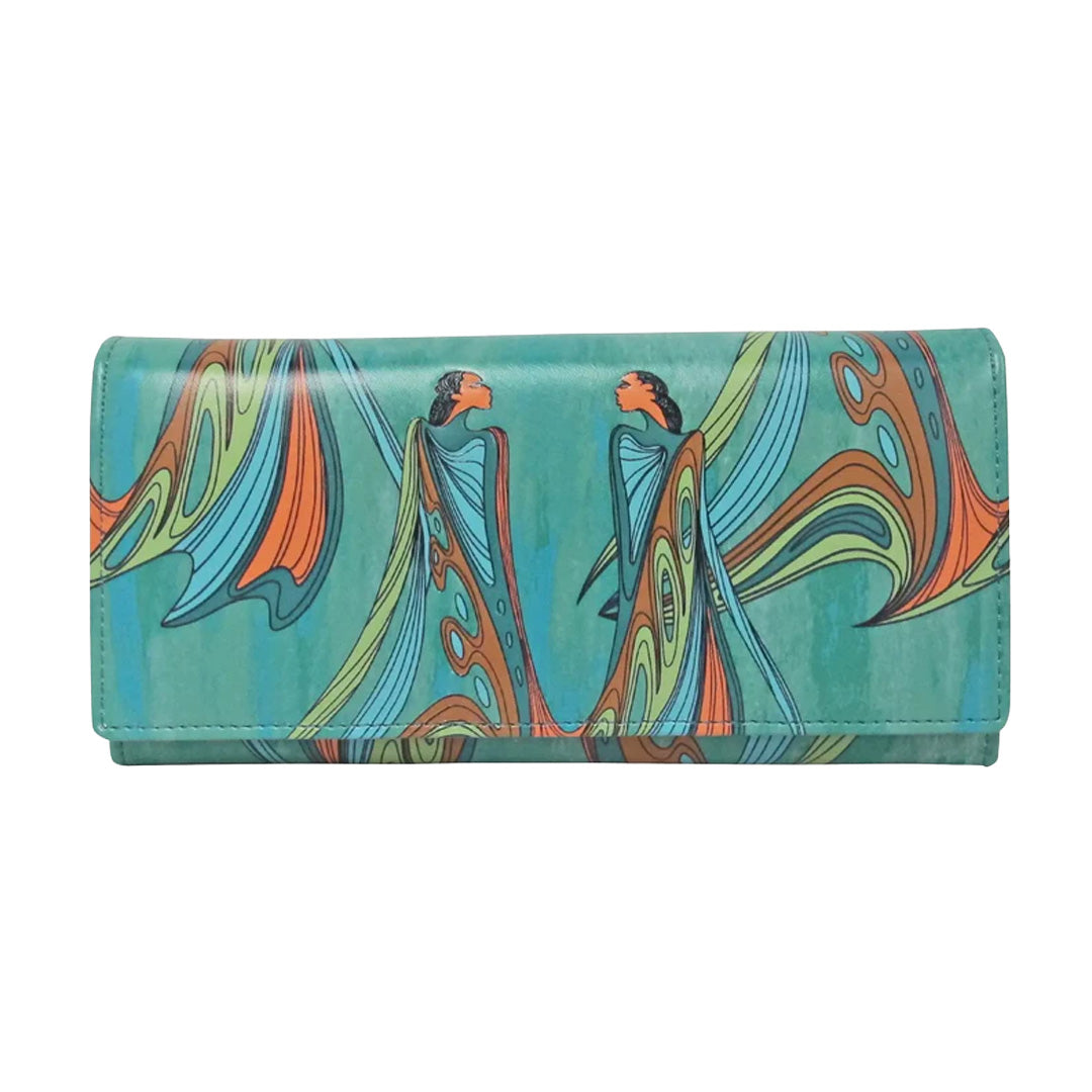 Colorful wallet with abstract design on a white background