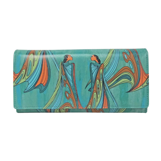 Colorful wallet with abstract design on a white background