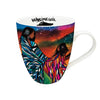 Colorful mug with artistic design of two figures and a starry sky, featuring the brand 'Wabimeguil'.