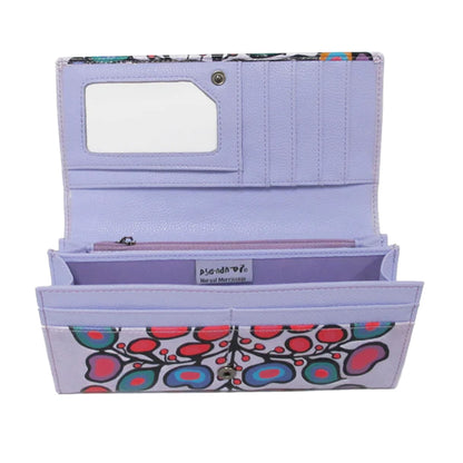 Open wallet with floral design on a white background