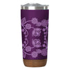Ojibwe Florals Cork Base Travel Mug featuring a purple design with floral patterns and a stylish cork base.