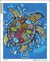 Turtle - Mikinaak - Diamond Art Kit design with colorful patterns on a blue background, showcasing Indigenous art.