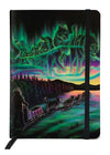 Sky Dance - Traditional Pathways Lined Journal featuring vibrant artwork of sled dogs under the aurora borealis.