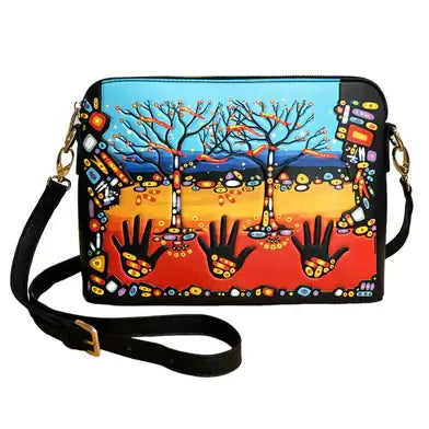 Remember Art Bag featuring vibrant artwork of trees and hands, designed by John Rombough.