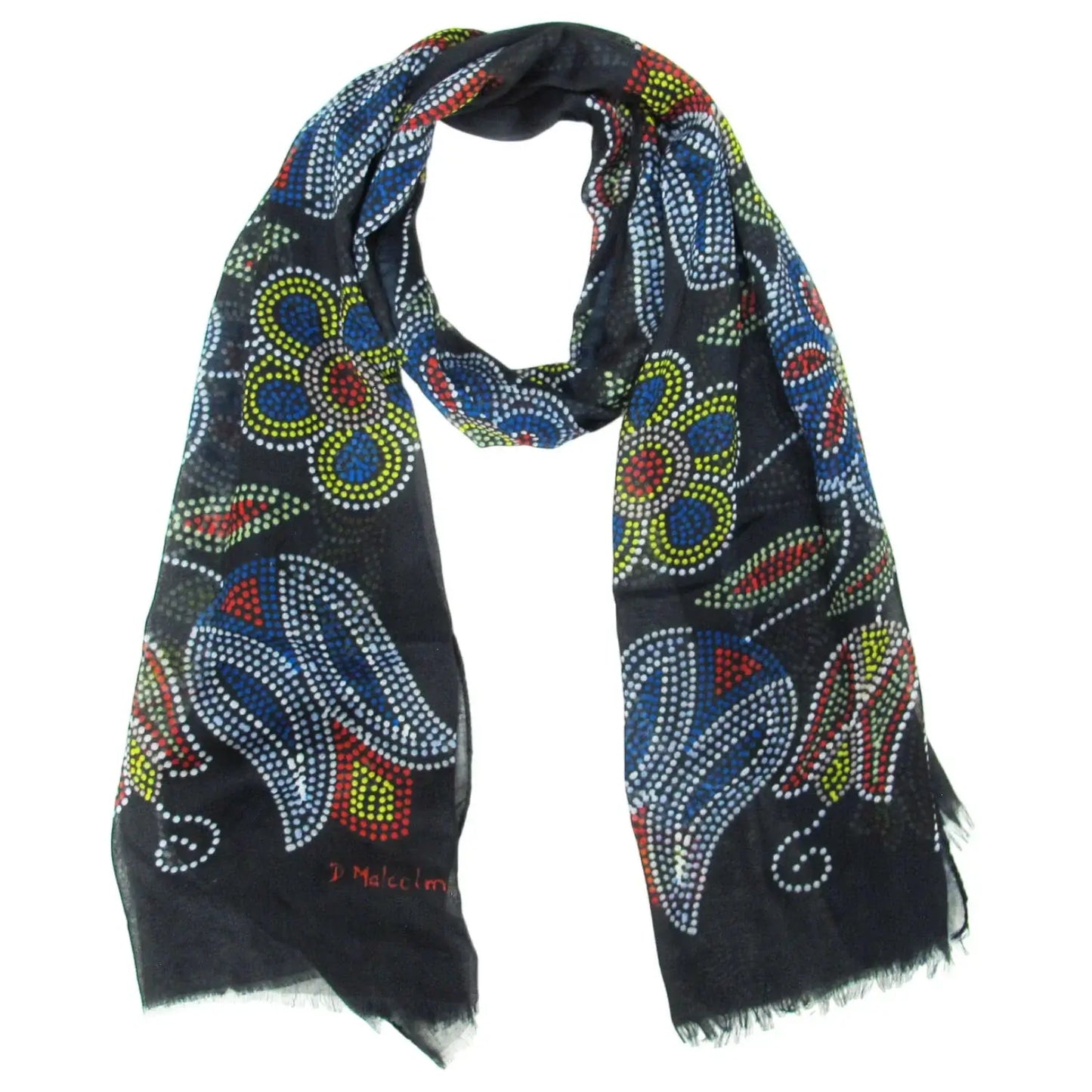 Silver Threads Eco-Scarf featuring vibrant floral patterns, made from 100% recycled plastic bottles.