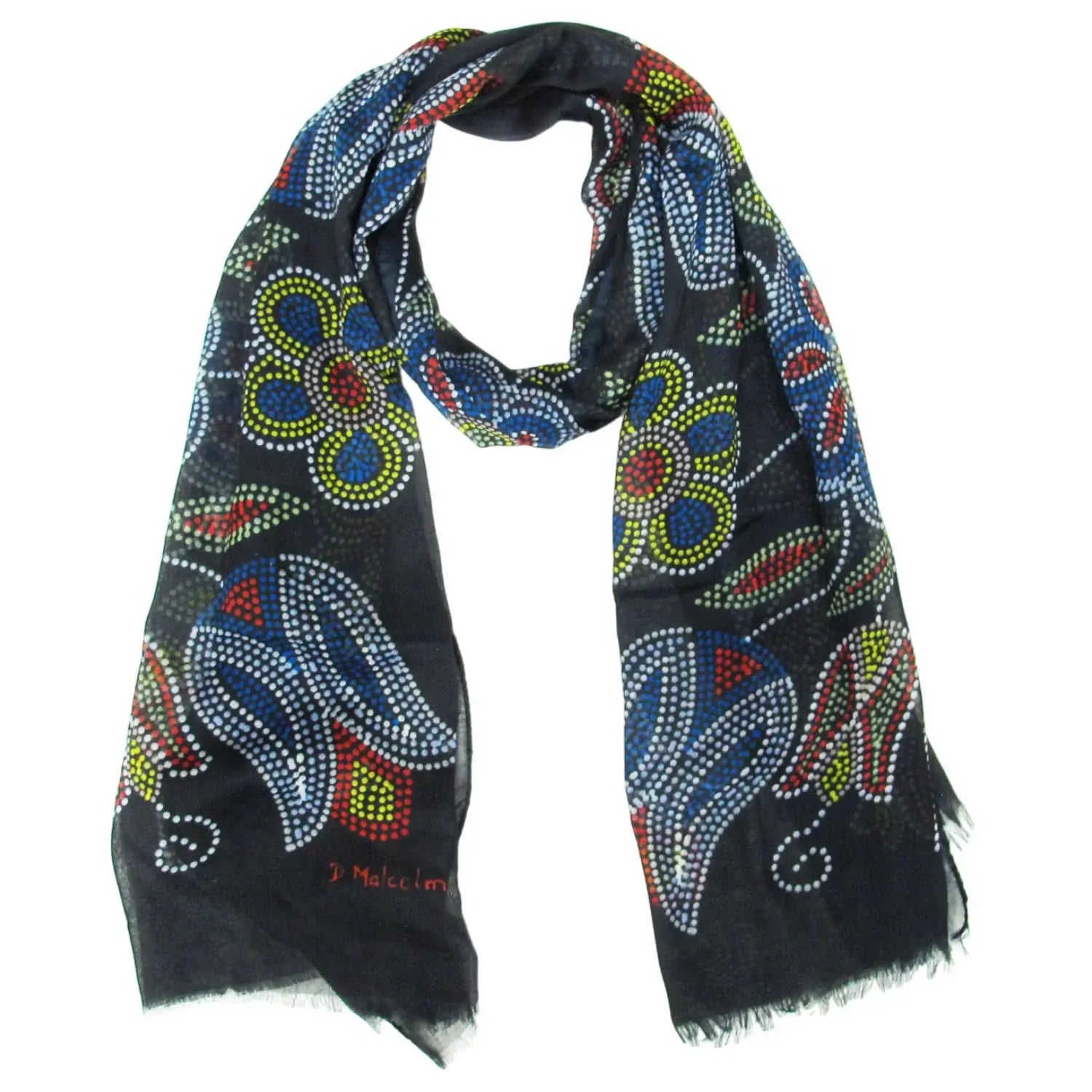 Silver Threads Eco-Scarf featuring vibrant floral patterns, made from 100% recycled plastic bottles.