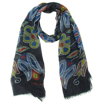 Silver Threads Eco-Scarf featuring vibrant floral patterns, made from 100% recycled plastic bottles.