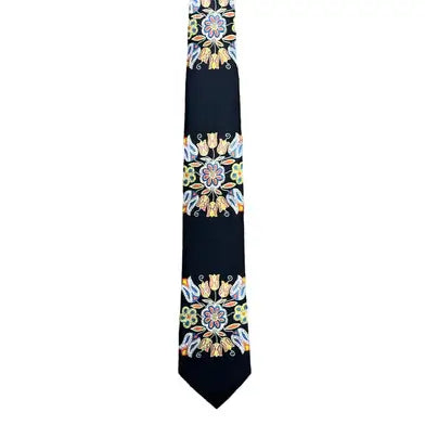 Silver Threads Artist Silk Tie featuring unique silk print designed by Métis artist Deb Malcolm.