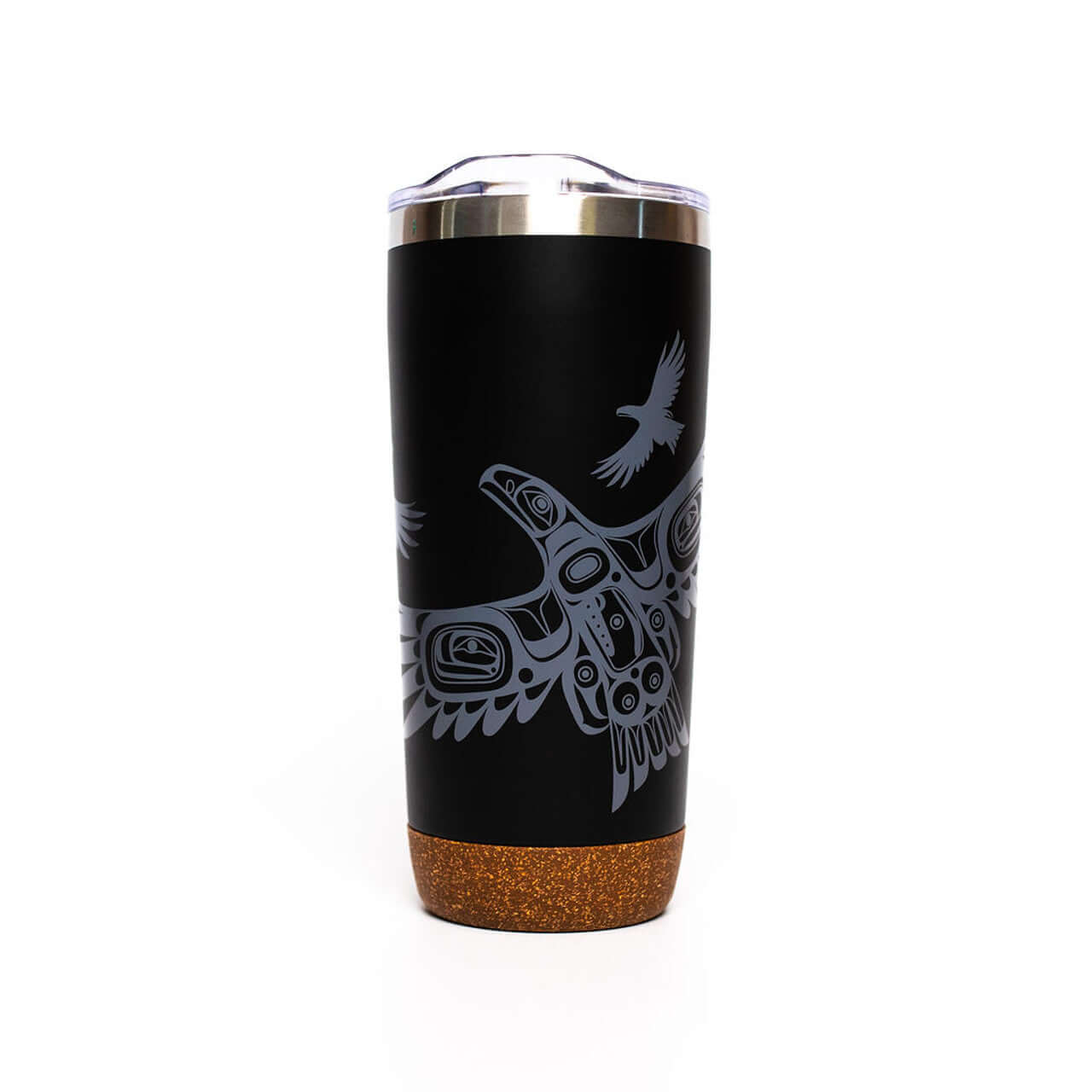 Soaring Eagle Cork Base Travel Mug featuring a stylish design with a cork base and insulated stainless steel.