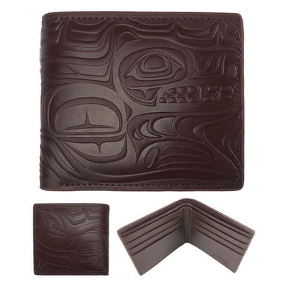 Spirit Wolf - Embossed Wallet showcasing intricate Indigenous artwork in genuine leather.