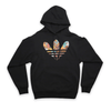 Black hoodie with a colorful Adidas revision logo on a black background