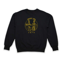 Black Treaty Medallion Sweatshirt with gold medallion design and year 1874