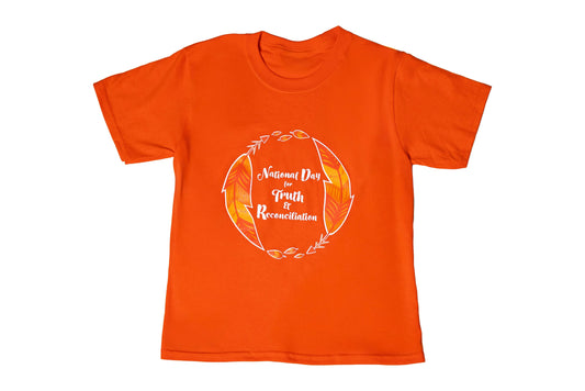 Orange Shirt Day 2025 youth t-shirt with National Day for Truth and Reconciliation logo