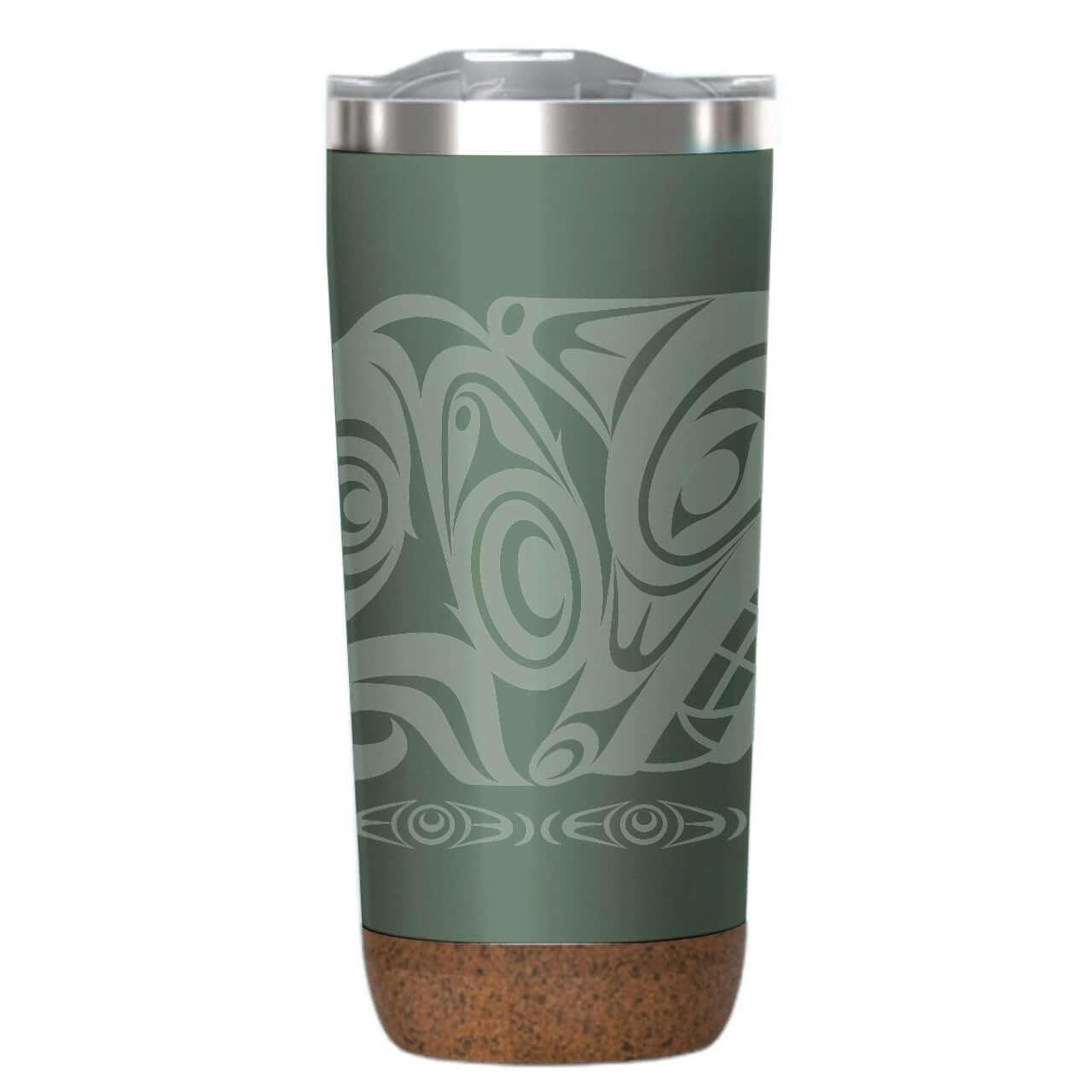 Urban Wolf Cork Base Travel Mug with intricate design and cork base ideal for on-the-go use.