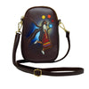 A Skirt with a Story Phone Bag featuring Anishinaabe art, adjustable strap and colorful design.