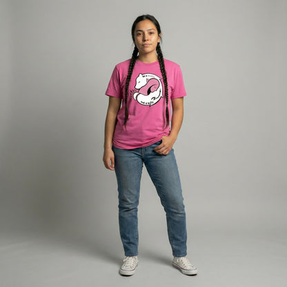 Be a Buddy, Not a Bully - Pink Shirt Day 2026 Unisex Tee worn by a young woman standing confidently.