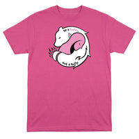 Be a Buddy, Not a Bully - Pink Shirt Day 2026 Unisex Tee in vibrant pink with a colorful graphic design.