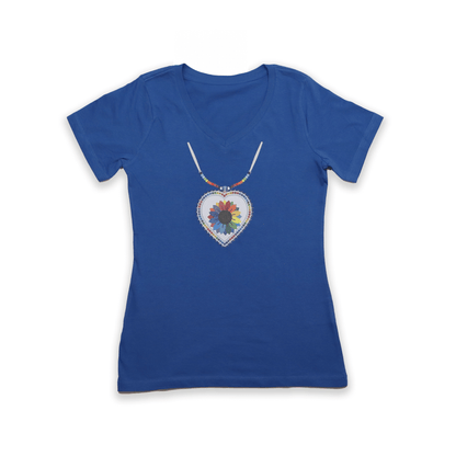 Beaded Heart Medallion - Ladies V-neck
