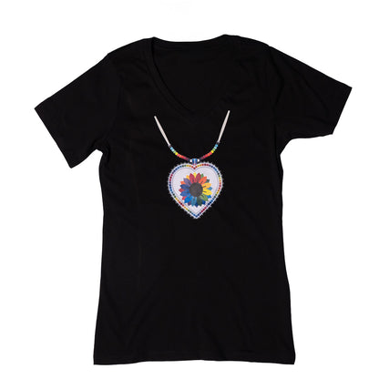 Beaded Heart Medallion - Ladies V-neck