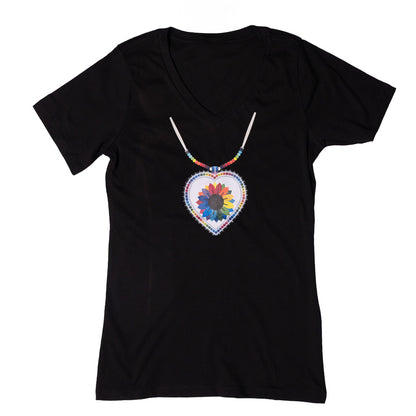 Beaded Heart Medallion Ladies Tee