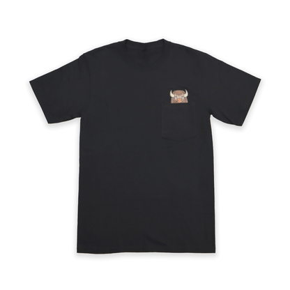 Black Bison In Pocket Tee flat lay with embroidered pocket detail