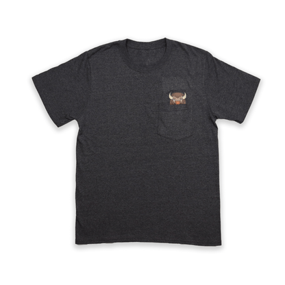 Black Bison In Pocket Tee with small chest pocket graphic front view