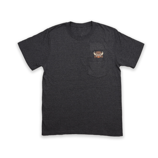 Black Bison In Pocket Tee with small chest pocket graphic front view