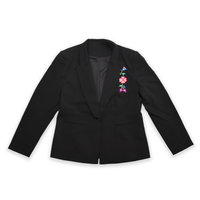 Blueberry Floral Women’s Business Jacket showcasing black fabric with colorful floral embroidery.