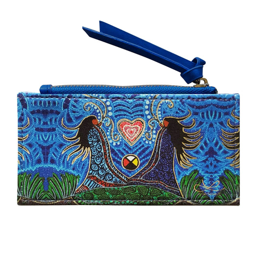 Breath of Life Card Holder featuring Indigenous artistry with vibrant blue design and two figures.