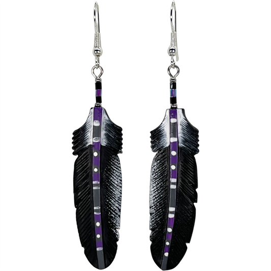 Raven Feather - Carved Bone Earrings