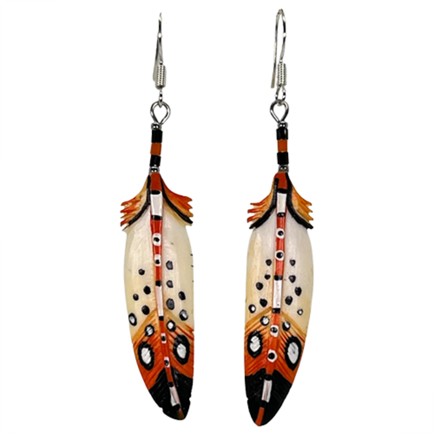 Spotted Feather - Carved Bone Earrings