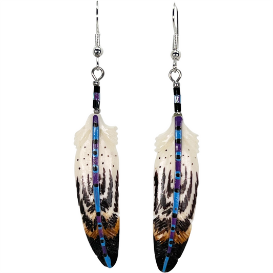 Feather - Carved Bone Earrings