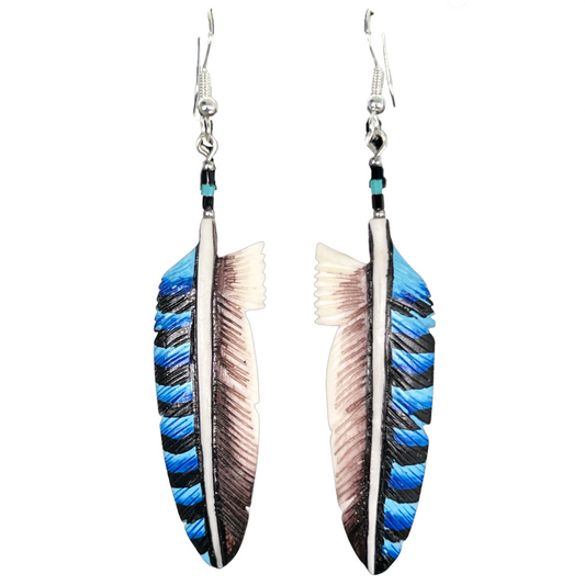 Split Feather - Carved Bone Earrings