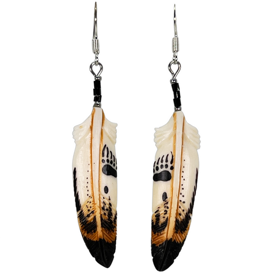 Bear Paw - Carved Bone Earrings