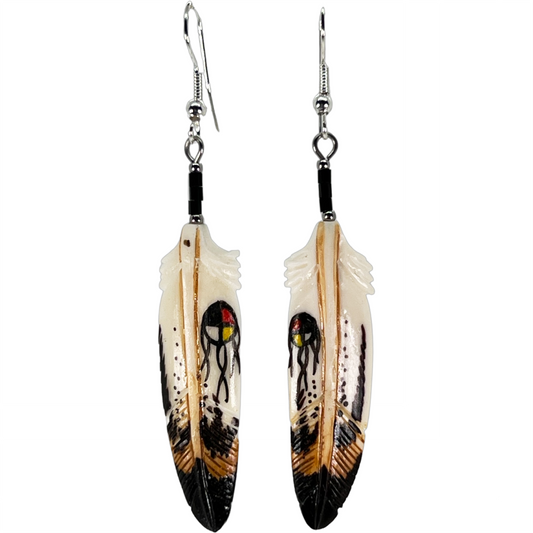 Four Directions - Carved Bone Earrings