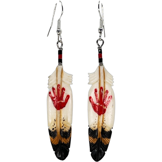 Red Hand - Carved Bone Earrings