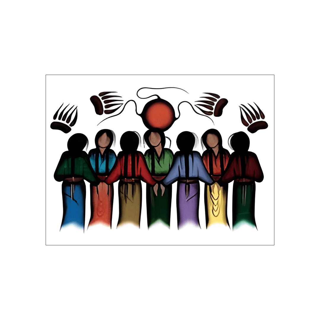 Community Strength Note Card featuring artwork by Cree artist Simone McLeod celebrating unity and cultural heritage.