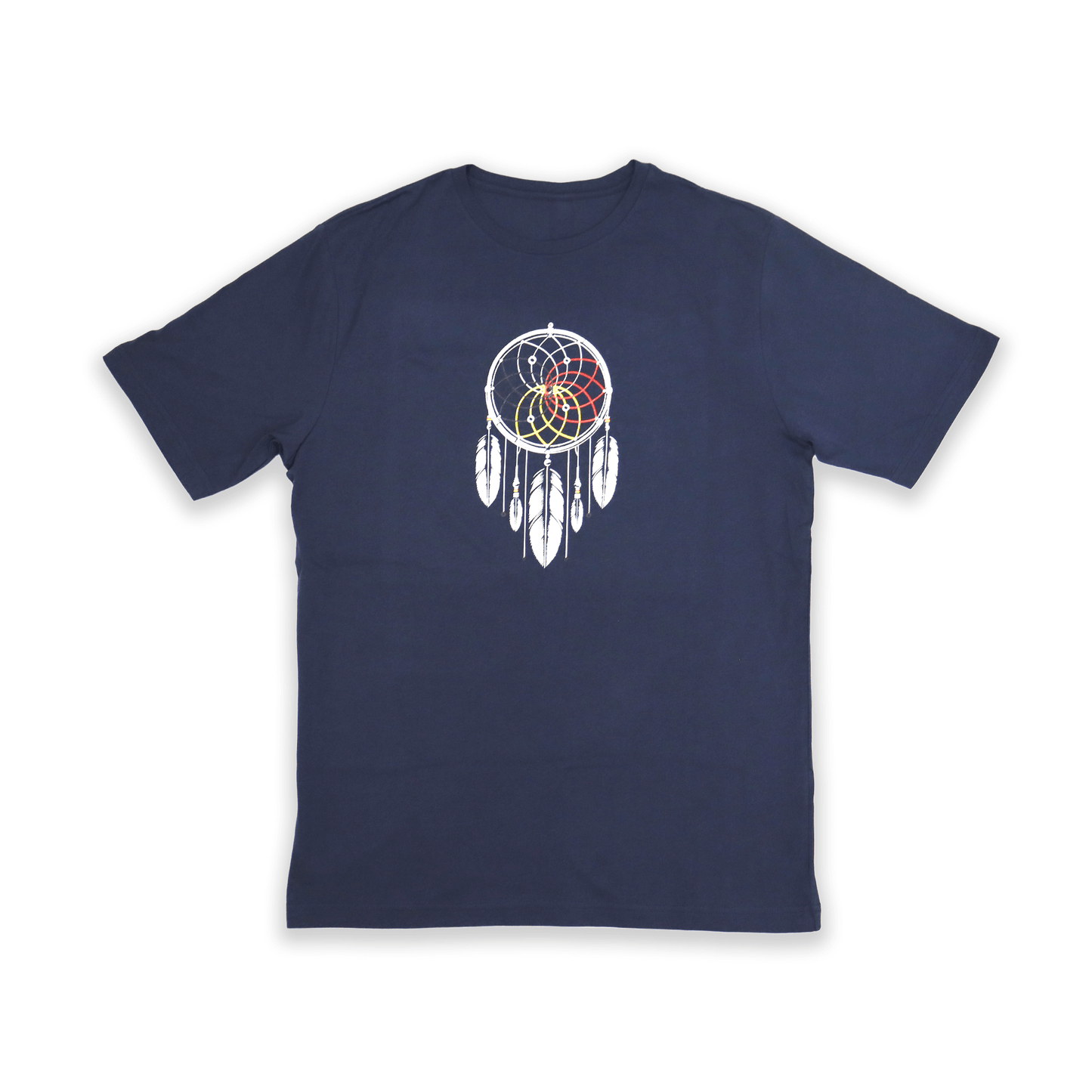 Navy Dreamcatcher Medicine Wheel Tee with cultural medicine wheel print front view