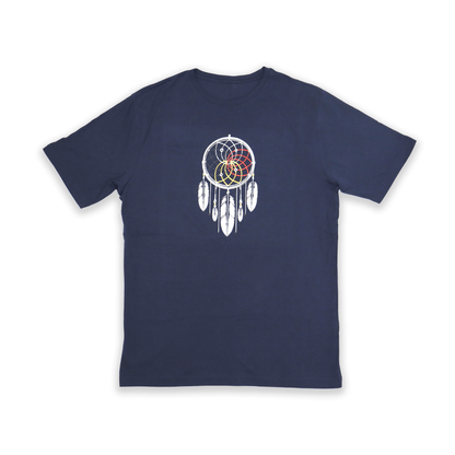 Navy Dreamcatcher Medicine Wheel Tee with cultural medicine wheel print front view