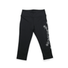 Black Eternal Spring Floral 3/4 Leggings with floral print on side flat lay