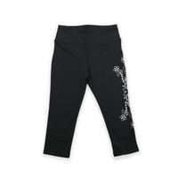 Black Eternal Spring Floral 3/4 Leggings with floral print on side flat lay