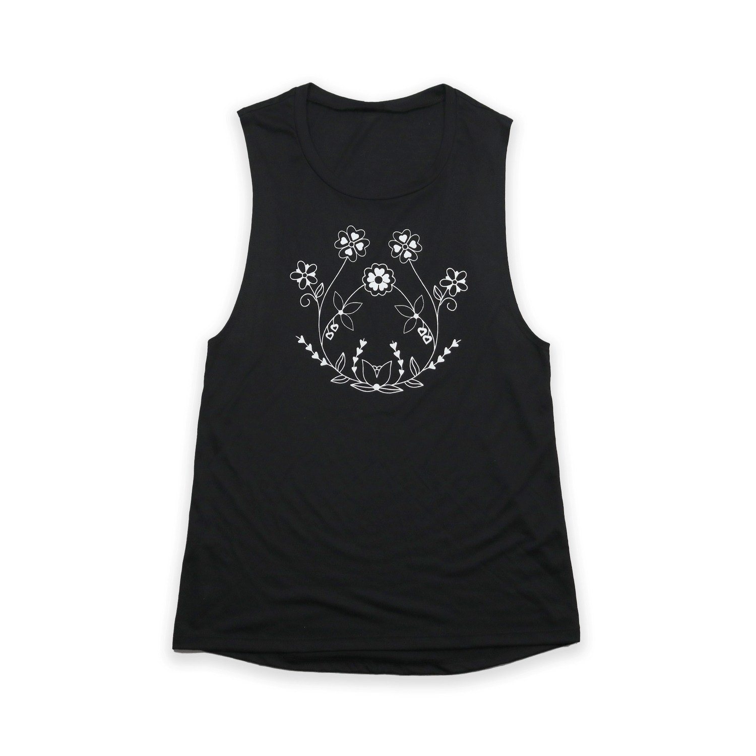 Black Eternal Spring Floral Tank with white floral embroidery front view