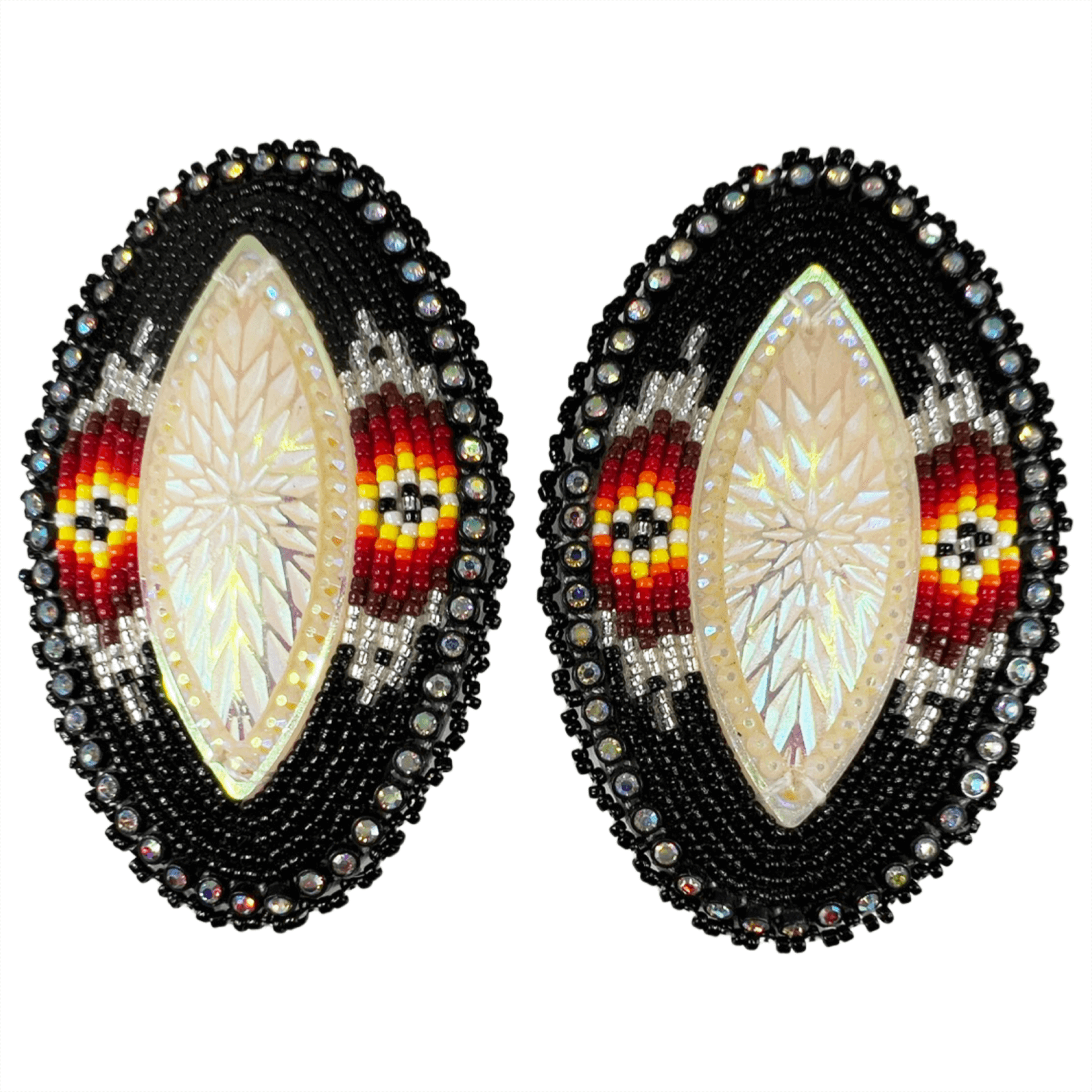 Beaded glam eye earrings in black Indigenous handmade jewelry