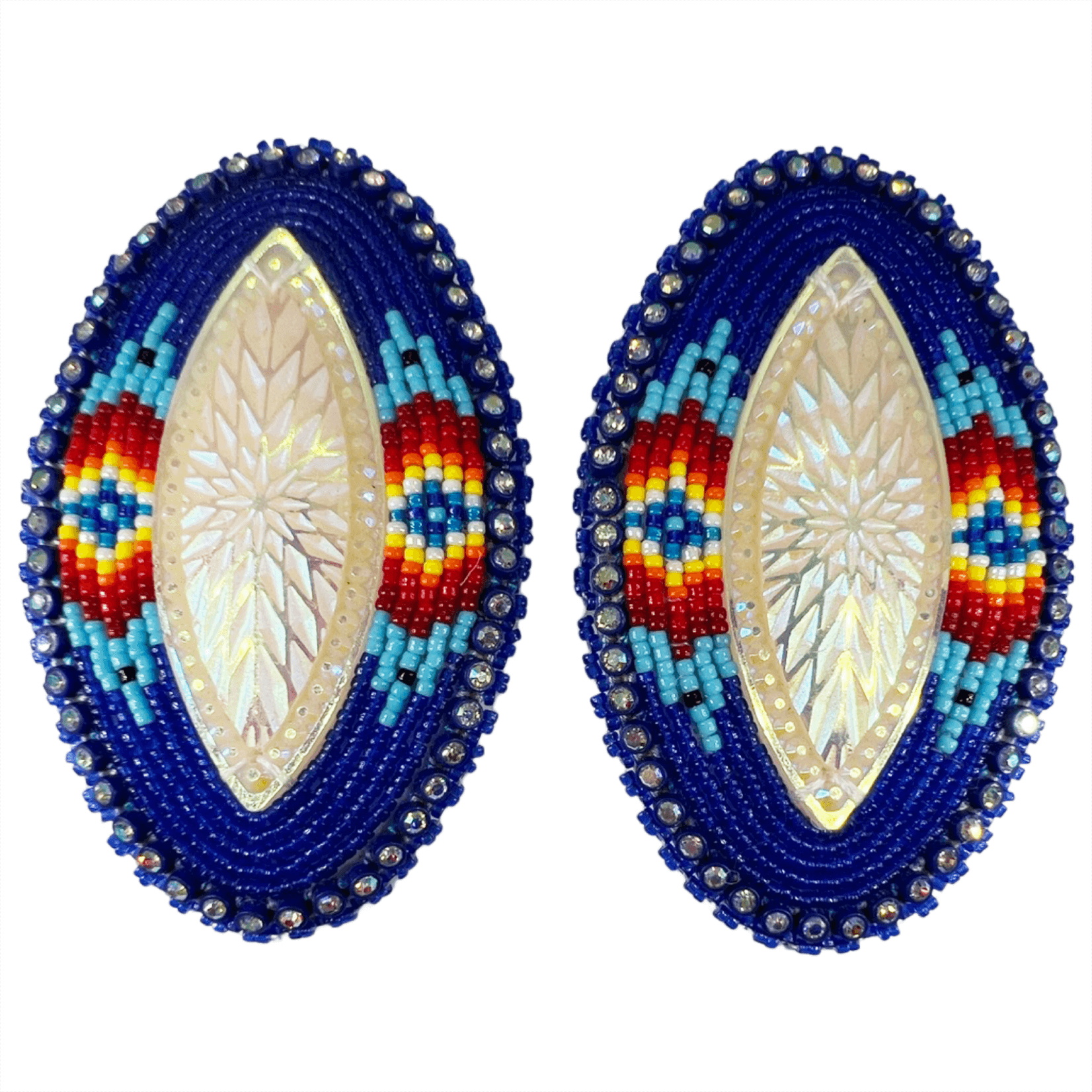 Beaded glam eye earrings in blue Indigenous handmade jewelry